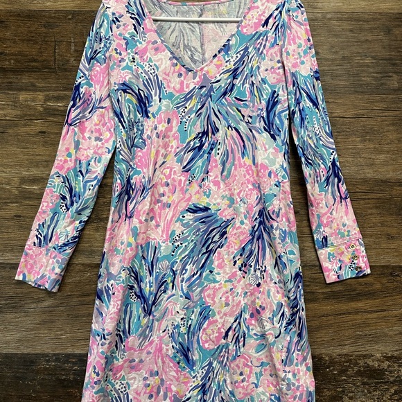 Lilly Pulitzer Pink and Blue Floral Vneck Dress - Picture 1 of 7